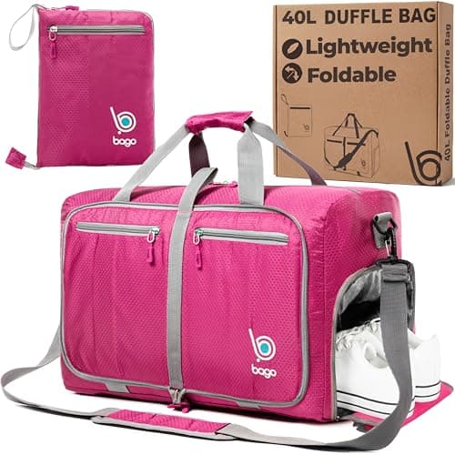 Image of bago Holdall Bags for Men & Women - 40L Spacious Holdall Bag with Shoe Compartment - Save Time & Travel The World in Style & Convenience - Durable, Lightweight & Foldable Duffle Bag (Pink)