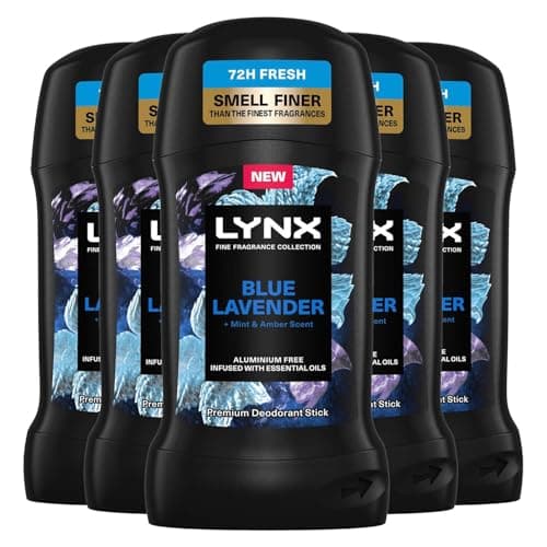 Image of Lynx Fine Fragrance Collection Blue Lavender Deodorant Stick for Men 50ml Pack of 5 Aluminium Free Premium Mens Deodorant Stick with Essential Oils 72H Odour Protection