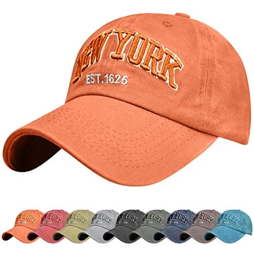 Image of UMIPUBO Unisex Baseball Cap Now York Embroidery Adjustable Cotton Summer Sun Hat Polo Style Classic Sports Casual Hip Hop Cap Peaked Cap for Men Women Orange