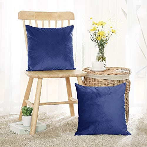 Image of Deconovo Set of 2 Functional Crushed Velvet Cushion Cover Blue Throw Pillow Cases Cushion Protectors for Girls with Invisible Zipper Royal Blue 45x45cm