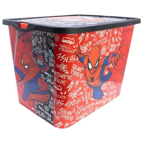 Image of Spiderman 23 Litre Storage Box - Durable Plastic Organiser with Secure Lid - Perfect for Toys, Clothes, and Bedroom Storage