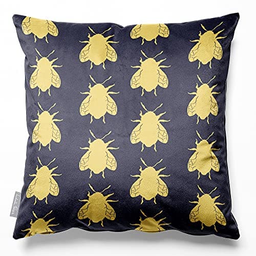 Image of Izabela Peters Filled Cushion With Cover, Eco-Friendly Velvet, 60 cm, Bees - Graphite, for Chair, Sofa, Seat, Large