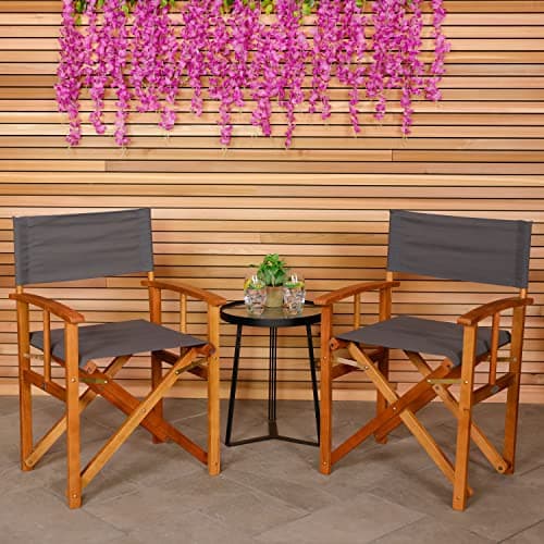 Image of CHARLES BENTLEY FSC® 100% Wooden, Pair of Folding Directors Chairs, Grey, Pop-Up, Garden Seats, Outdoor Furniture, Easy To Fold, Lightweight, Traditional Design, Bentley Plaque, Compact (85x54.5x51cm)