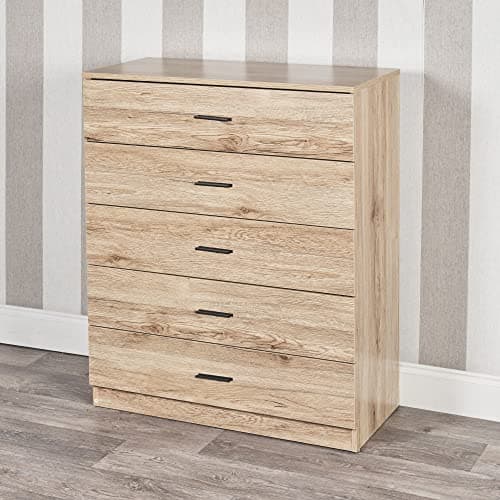 Image of URBNLIVING 4 Or 5 Drawer Wooden Bedroom Chest Cabinet (5 Drawers, Oak Carcass + Oak Drawers)