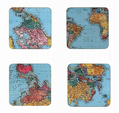 Image of Suedehill A Set of 4 Cork Backed World Traveller World Map Coasters