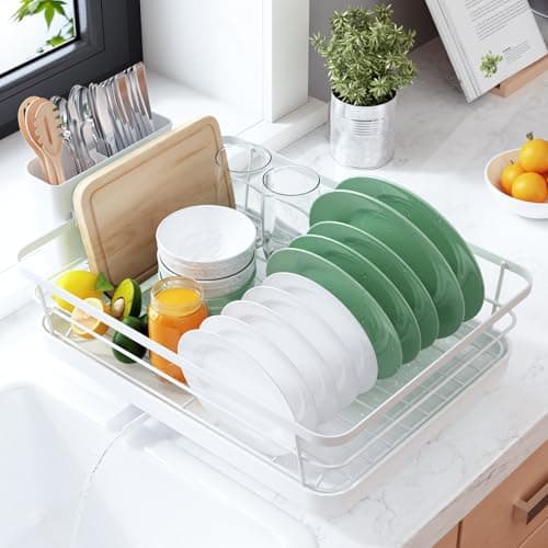 Image of Kitsure Dish Drying Rack- Space-Saving Dish Rack, Dish Racks for Kitchen Counter, Stainless Steel Kitchen Drying Rack with a Cutlery Holder, Large, White