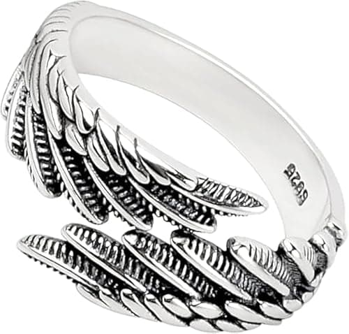 Image of EHORIZON MILANO Angel Wings Ring S925 Sterling Silver - Adjustable Open Feather Ring for Women & Men, Unisex Love Gift for Valentine’s Day, Wedding, Promise