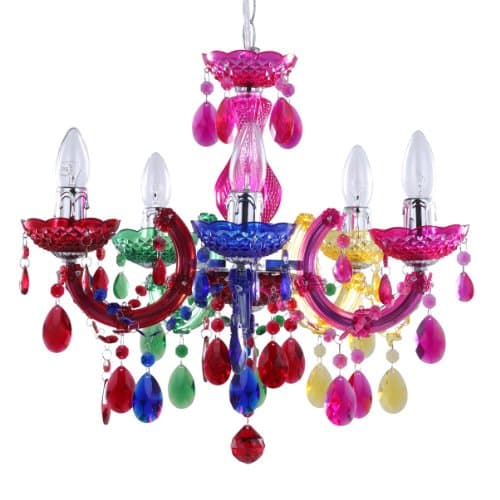 Image of LITECRAFT Marie Therese Chandelier Ceiling Light Crystal Effect 5 Arm - (Multi Coloured)