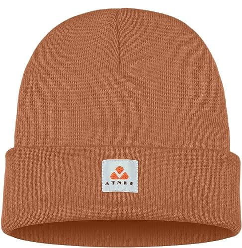 Image of ATNKE Knit Beanie Hats Stretchy Soft Warm Daily Winter Cuffed Skull Cap Gifts for Men and Women/Red Brown