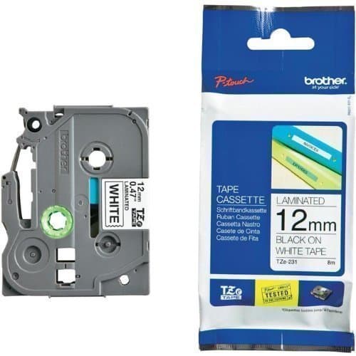 Image of TZFX231 Marking Tape for Brother P-Touch Black on White, 12 mm Wide 8 m Long, TZ-FX231, TZe-FX231, TZeFX231