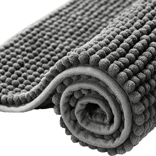 Image of BedLooms Bath Mat Non Slip Anti Mould 40 x 60 cm – Grey Chenille Bathroom Mat Extra Soft & Fluffy Bathmat Machine Washable Super Water Absorption Shower Mat