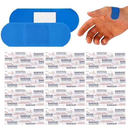 Image of 120pcs Blue Metal Detectable Waterproof Adhesive Plasters Bandages, High-Visibility & Latex-Free Food Service Band Tape Flexible & Breathable Wound Cover Protection Patches
