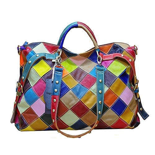 Image of Segater® Women's Multicolor Tote Handbag Genuine Leather Color matching Design Hobo Crossbody Shoulder Bag Purses