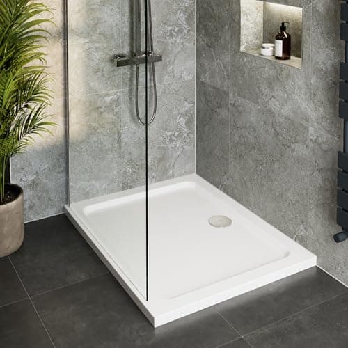 Image of Hydrolux® 1000 x 900 x 45mm White Bathroom Shower Tray for Enclosures Cubicles & Wet Room with Waste, Rectangular
