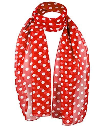 Image of Basic Sense Retro 12mm Polka Dot Chiffon Scarf, Red