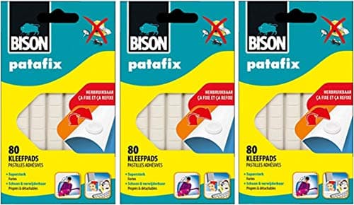 Image of Bison - Paste Fix patafix 80 Detachable and Reusable Adhesive Pads White (Set of 3 x 80 = 240 Chips)