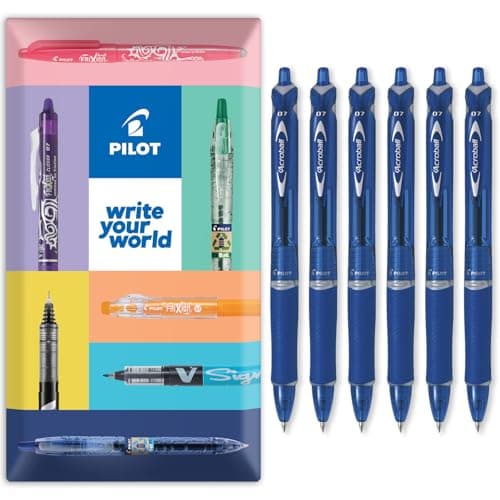 Image of PILOT Acroball Retractable Ballpoint Pen - Begreen Range 79% Recycled - Pack of 6 Pens - Fine 0.7mm Nib - In Envelope Gift Packaging - Ideal for Writing, School, Home, Office. (Blue)
