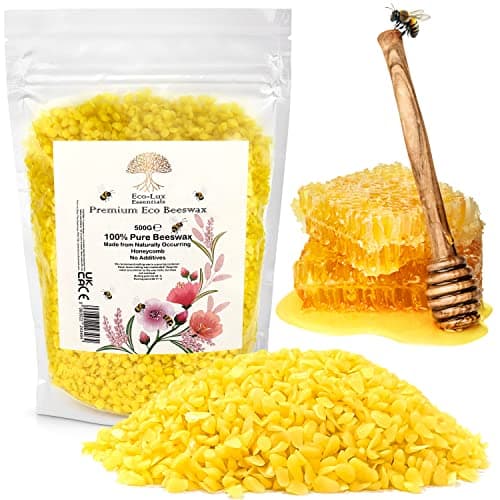 Image of Eco Lux UK 500g Premium Bees Wax Golden Yellow Pellets for Candle Making, Natural Organic Beeswax Cosmetic Grade for Skin, Body, Lip Balm and Soap Making Supplies No additives Harmless and Pure (500g)