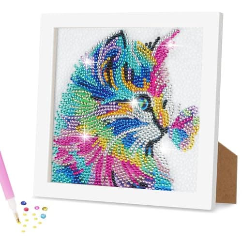 Image of AUAUY 5D DIY Diamond Art Painting Kit, Cat Diamond Painting Kits for Adults, Full Drill Crystal Rhinestone Arts and Crafts with Wooden Frame, Diamond Art Gem Painting Beginners