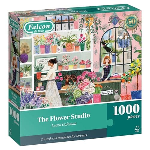 Image of Falcon Flower Studio - 1000 Piece Jigsaw Puzzle for Adults - Beautifully Illustrated 1000Pc Adult Jigsaws - Puzzles for Home Activity, Rainy Days, Birthday Present Jumbo
