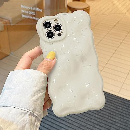 Image of XIZYO Case for iPhone 12 Pro Max 6.7 inch, Cute Solid Color Curly Wave Shape Soft TPU Bumper Phone Case, for Women Girls Aesthetic Design Silicone Slim Shockproof Phone Cover, Cream White