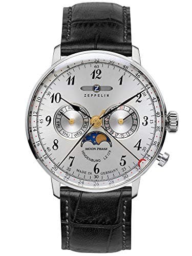 Image of Zeppelin lz129 Hindenburg moonphase Mens Analogue Quartz Watch with Leather Bracelet 7036-1