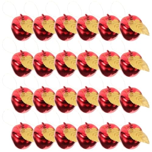 Image of Ciieeo 24 Pcs Mini Red Baubles Apple Christmas Tree Decorations - Fruit Shaped Hanging Ornaments for Small Holiday Xmas Tree, Garland & Festive Party Table Decor