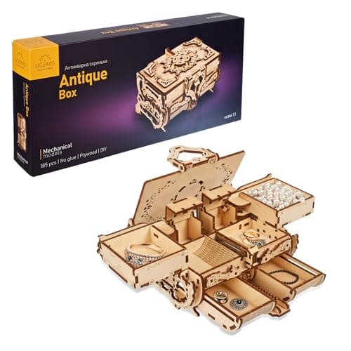 Image of Ugears Antique 3D Puzzle Box - 3D Wooden Puzzles for Adults Mechanical Treasure Chest - Secret Compartment Building Set with Lock - 3D Wooden Model Kits For Adults to Build Gift for Christmas