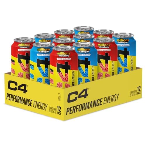 Image of C4 Performance Energy Drinks Millions Bubblegum/Strawberry 500ml (12 Pack) | Sugar Free Energy Drink with 160mg Caffeine, 250mg Betaine, 1050mg Taurine | Low Calorie Fizzy Drinks for On The Go Energy