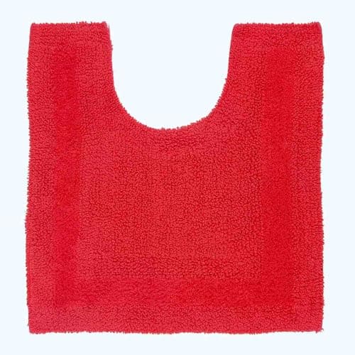 Image of HOMESCAPES Toilet Mat, Luxury 1600gsm Extra Soft 100% Cotton, Reversible Bathroom Mats Non-Slip, Washable, Super Absorbent, Quick-Dry, Red Pedestal Rug for Toilet, 50 x 55 cm