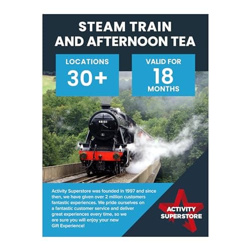 Image of Activity Superstore Steam Train and Afternoon Tea Experience - Available at 55+ UK Locations, Experience Days, Couples Gifts, Retirement Gifts