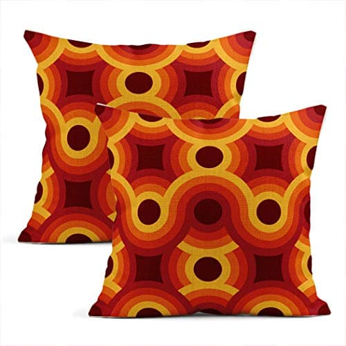 Image of Zynii Set Of Two Throw Cushion Covers Decorative 1970S Geometric Vintage Retro 60S 1960S Popart 18 x 18 Inch Pillow Case Home Car Sofa Office Meeting Room Decor Cushion Pillowcase