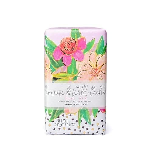Image of Ministry of Soap Painted Marks Wrapped Soap, Naturally Coloured, Triple-Milled Soap, Primrose and Wild Orchid 200g