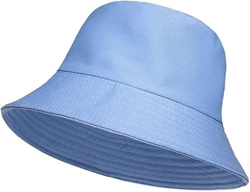 Image of HAJRA® Unisex Girls Boys Kids Bucket Hat Reversible Cotton Fishing Hats for Outdoor Travel, Camping, Hiking, Traveling, Baseball Cap, Football Summer Beach Sun Hat Plain Colours Size 54 cm (Sky Blue)