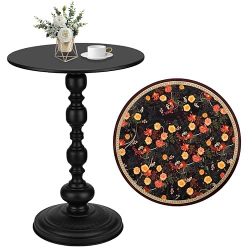 Image of Latawon Vintage Metal End Table,Matte Black Round Side Table Nightstand for Bedside or Sofa,Small Accent Pedestal Table for Living Room, Bedroom, Corners, and Office