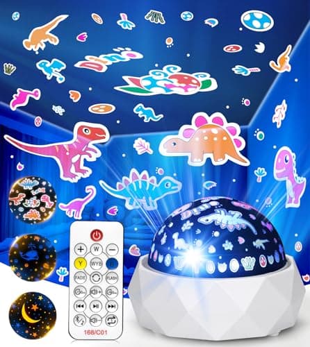 Image of Night Light Projector for Kids, Rechargeable Sensory Light with 3 Films,Mult-Lighting Modes,Timer and Remote,360° Rotate Star Dinosaur Toys Night Light Projector for Bedroom & Baby Boy Girl Gifts