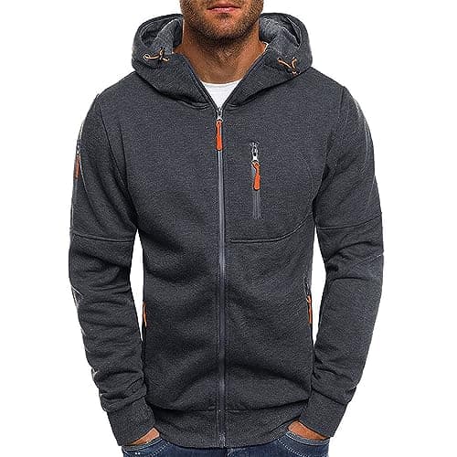 Image of Generisch Tracksuit Men's Blouse with Zip Cap Long Pullover Men's Coats Jackets Black Reg, gray, L