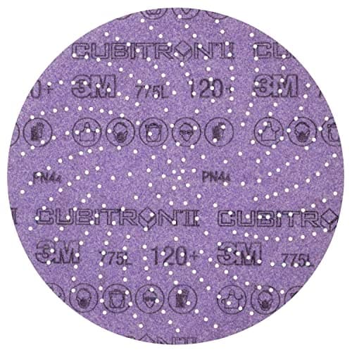 Image of 3M Cubitron II Hookit Clean Sanding Film Disc 775L, 87338, Multi Pack, 5 in x NH, 80+ to 220+ Coating Cut Cutting Angle Flute Purple