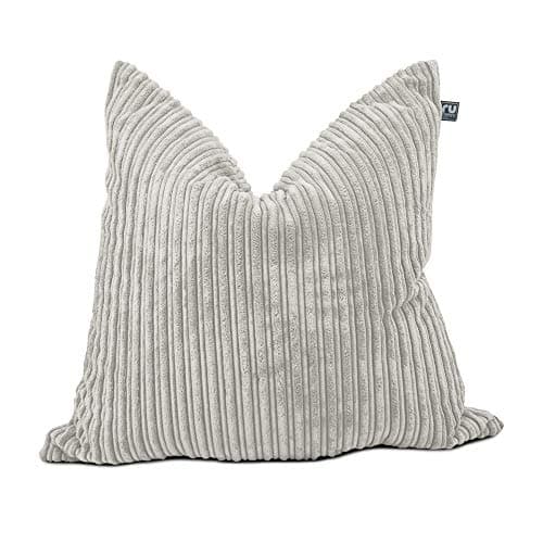 Image of rucomfy Beanbags Soft Corduroy Square Floor Cushion - Use as Large Cushion, Pillow or Extra Seating - Home Living Room Decor or Bedroom Furniture - Machine Washable - L68cm x W68cm (Platinum)