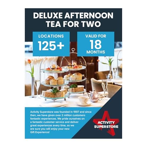 Image of Activity Superstore Deluxe Afternoon Tea for Two, Available at 125+ UK Locations, 18-month Validity, Experience Days, Couples Gifts, Retirement Gifts, Birthday Gifts