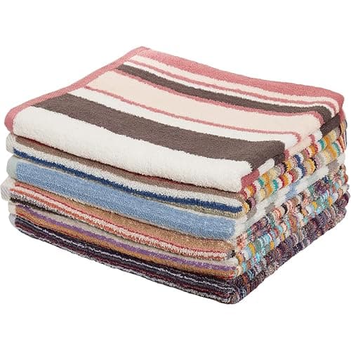 Image of Olivia Rocco Pack Of 6 Stripe Towels Easy Care 100% Cotton Colourful Absorbent And Quick Dry Hand Towels Bath Sheets Holiday Gym Beach (6 x Bath Sheets)