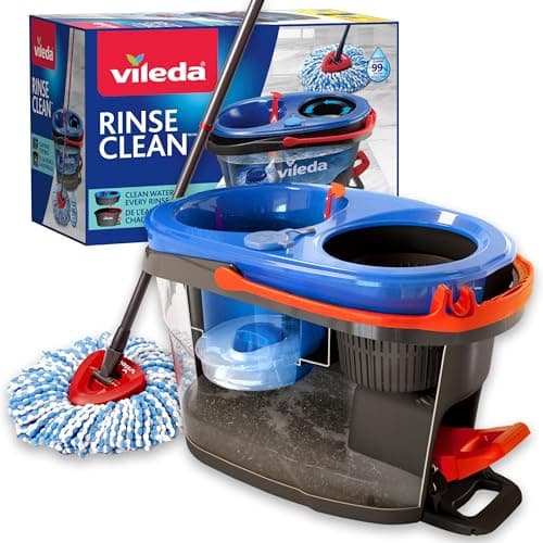Image of Vileda RinseClean Spin Mop System | Dual‑Chamber Bucket Separates Clean & Dirty Water | Foot‑Pedal Wringing | Flexible Microfibre Mop Head | Telescopic Handle | Suitable for All Hard Floors
