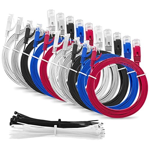 Image of MutecPower Multi Cable SLIM FLAT 0.5m Cat6 RJ45 Ethernet Network Patch Lan cable - Multi Coloured 10 Pack - 0.5 meter + 15 Cable ties