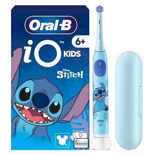 Image of Oral-B iO Kids Disney Stitch Electric Toothbrush, 1 Toothbrush Head, 1 Travel Case, 3 Modes with Kid-Friendly Sensitive Mode, 2-Min Music Timer, for Ages 6+