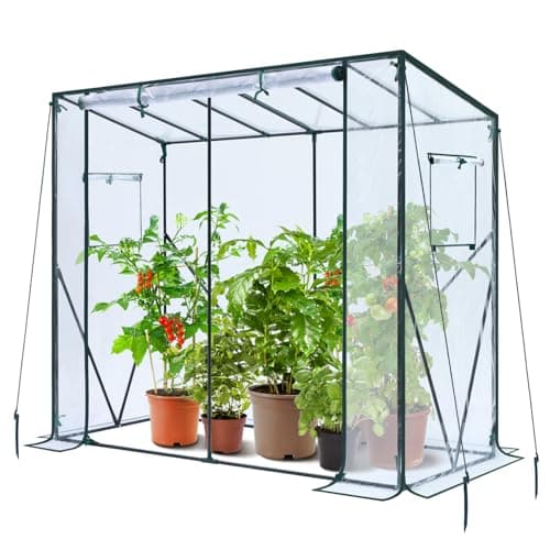 Image of Ohuhu Walk In Greenhouse for Outdoors, Portable Heavy-Duty Tomato Greenhouse with Stable Frame, Reinforced PVC Cover & Roll-Up Door, Plastic Green House for Backyard Garden, Clear 200x77x170 cm