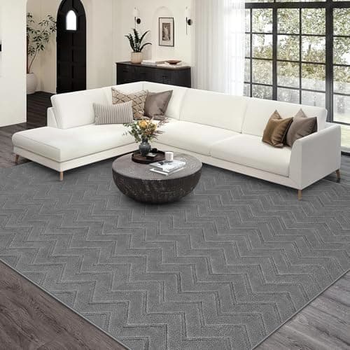 Image of IMIYOKU Rugs Living Room Large 200x290 cm Washable Grey Rug Non Slip Geometric Carpet, Fluffy Shaggy Area Rugs for Bedroom Lounge Home Kids Kitchen Office
