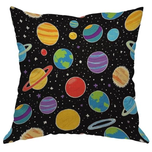 Image of Moslion Planet Pillows Decorative Throw Pillow Cover Universe Outer Space Planets Star Pillow Case 18x18 Inch Cotton Linen Square Cushion Cover for Sofa Bedroom Multicolor