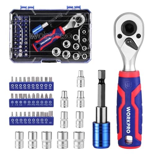 Image of WORKPRO 42-Piece 1/4" Drive Socket Wrench Set, Metric Ratchet Wrench Bit Set, Screwdriver Socket Set with Extension Bar for DIY, Car Repair with Storage Box