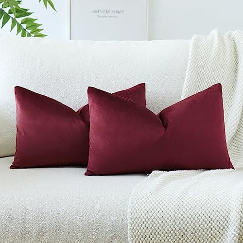 Image of JOTOM Velvet Soft Solid Throw Pillow Case 40x60 cm Decorative Throw Pillow Covers Soft Lumbar Cushion Case Couch Home Decor Cushion Covers for Sofa Bedroom 16x24 Inch Set of 2 (Wine Red)