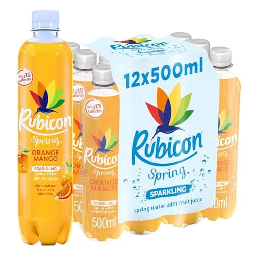 Image of Rubicon Spring 12 Pack Orange Mango, Sparkling Spring Water with Real Fruit Juice & Natural Flavours, Only 15 Calories - 12 x 500ml Multipack Bottles